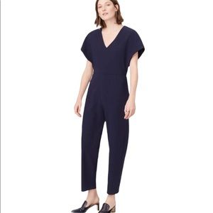 Club Monaco Janah Jumpsuit Navy Blue Cropped Leg V Neck Size 2